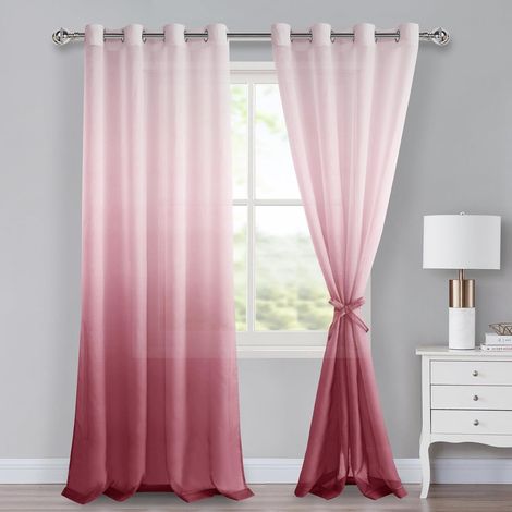 Lot de 2 rideaux en voile avec œillets - Dégradé de couleur - Pour chambre à coucher et salon - Avec embrasses - 245 x 140 cm (H x l) - Bordeaux (1/5)