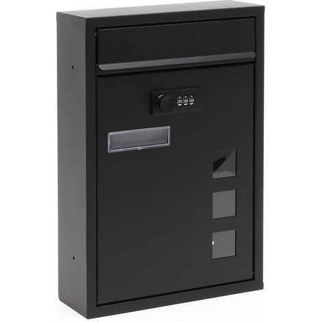 Wiltec Cassetta postale singola nera con serratura a combinazione e vetrino portanome (1/5)