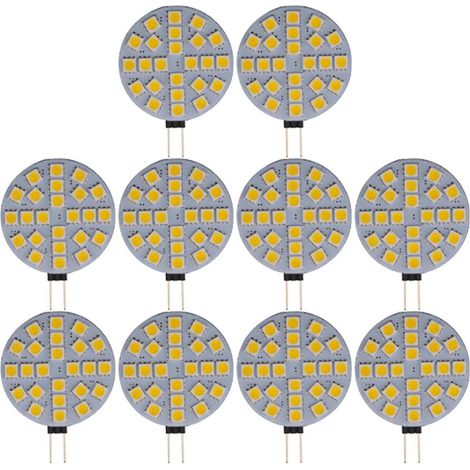 Lot de 10 mini-ampoules LED SMD 5050, culot G4, 4,8 W, 12 V CC, remplace les ampoules halogènes à deux broches, lumière blanc chaud. (1/5)