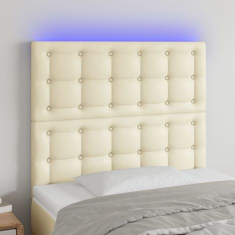 vidaXL Cabecero con luces LED cuero sintético crema 80x5x118/128 cm