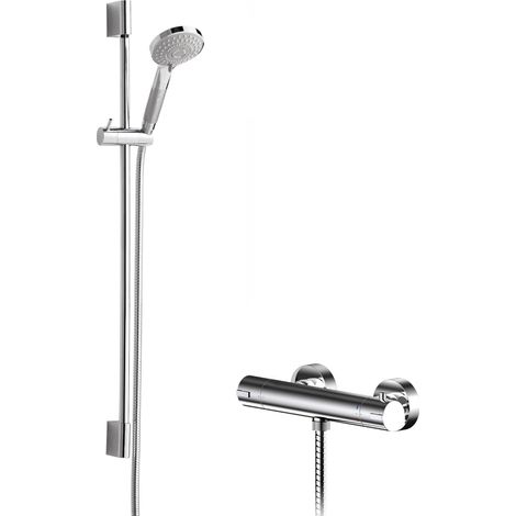 Current Round Bar Valve & Slimline Slide Rail Shower Set - Chrome - Balterley