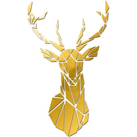 Murale Art Autocollant Tête de Cerf Autocollants Miroirs Décoration de la Maisons - 43x26cm - Doré- (1/5)