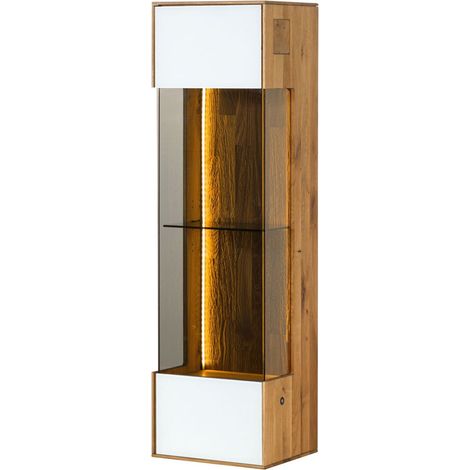 Hängevitrine Wildeiche 37x32x130 natur geölt / Glas weiß WIEN 132