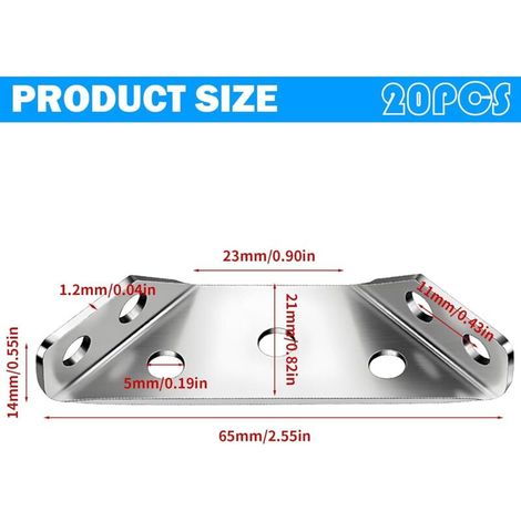 Lot De 20 Equerre D'assemblage,Connecteurs D'angle,Bracelet D'angle Trapézoïdal En Métal,Equerre Fixation Inox,Equerre,Équerre De Fixation,Equerre Metal,Inox Connecteur,Pour Meubles, Étagères, Bois (1/4)