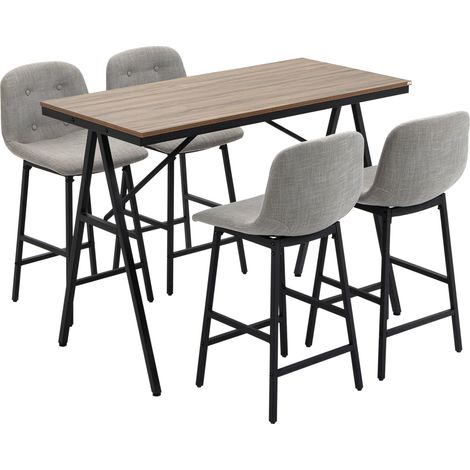 Set tavolo alto 5 pezzi con 4 sgabelli, metallo, marrone chiaro, 120x60x91 cm (1/4)