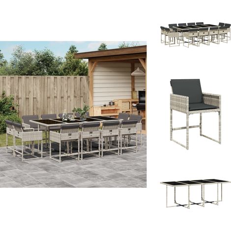 13-tlg. Garten-Essgruppe mit Kissen Hellgrau Poly Rattan - Gartenmöbel - Essgruppe - Gartenset - Outdoor Möbel - Terrassenmöbel (1/5)