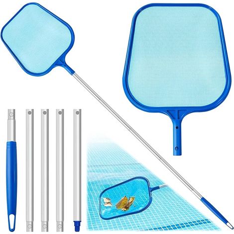 Épuisette Piscine avec Manche Télescopique en Aluminium, Filet de Surface à Mailles Fines et Robuste pour Feuilles et Débris, Kit Nettoyage Idéal pour Piscine, Spa, Étang et Fontaine