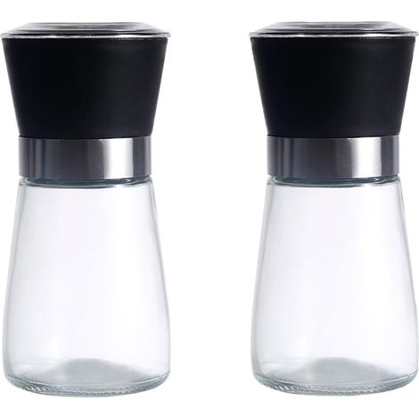 Pepper and Salt, Set of 2 Spice Mills, Adjustable Ceramic Grinder, For Various Spices, Black