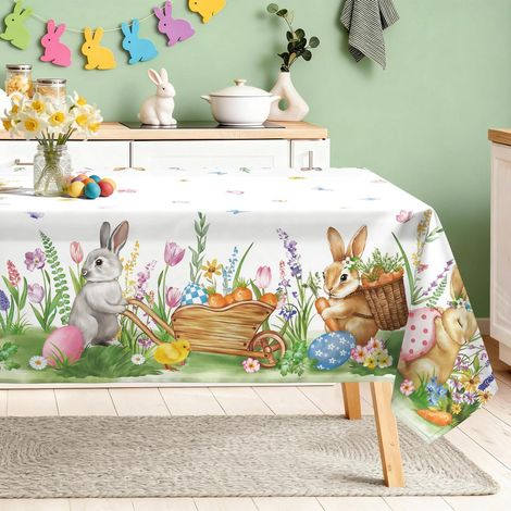 Ostern Tischdecke Rechteckig 140x180 cm Polyester mit Hasenmotiv, waschbar