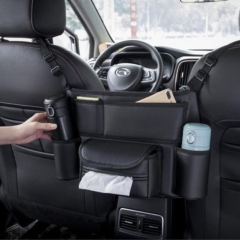 Borsa portaoggetti per auto (38 × 24 × 15 cm) - Borsa portaoggetti in pelle per sedile auto - Borsa da appendere al sedile posteriore - Supporto per borsa da auto - Grande capacità - Facile da install