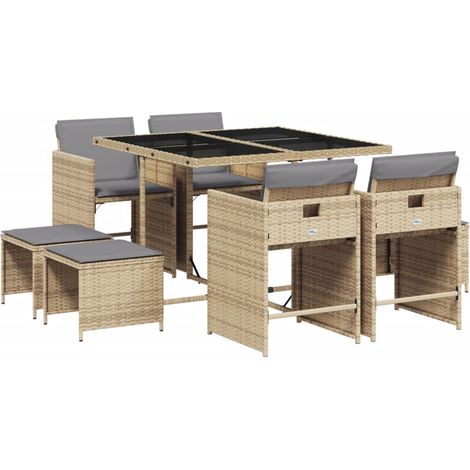 Maison Exclusive - Set Pranzo da Giardino 9 pz con Cuscini Beige Misto Polyrattan (1/5)