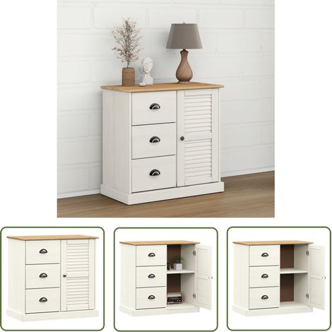 The Living Store Sideboard mit Schubladen VIGO 78x40x75 cm Massivholz Kiefer - Schreibtisch - Sideboard - Regal - Wohnraumorganisation - Küchenschrank (1/5)