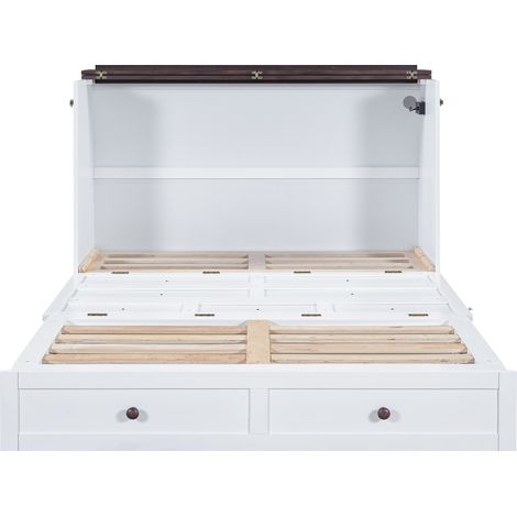 Letto armadio pieghevole 140 x 200 bianco con cassetto, mensola testiera, USB e presa (1/5)