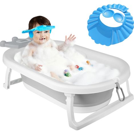 Baignoire Bébé Pliable XXL Avec Etagère De Bain Bebe Et Thermomètre Intégré Et Chapeau de bébé - Baignoire Enfant Avec Siege De Bain Pour Bebe
