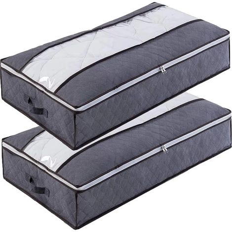 Bolsa de almacenamiento debajo de la cama, 90 l, grande, resistente, plegable, de tela transpirable con ventana transparente para colchas, ropa de cama.