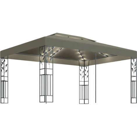 Cenador doble techo y tira de luz LED gris taupe 3x4 m 180 g/m² vidaXL (1/2)