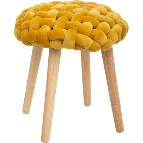 Atmosphera – Tabouret de bar jaune moutarde en hévéa – Hauteur 43 cm – Léger 3,3 kg – Support jusqu'à 30 kg – Design moderne pour intérieur