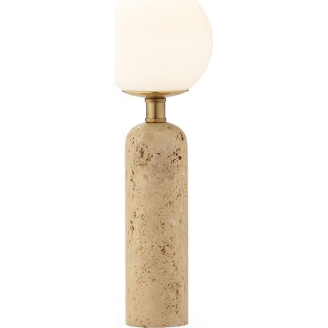 Lampe de table design marbre travertin doré et verre blanc élégant - beige travertin doré et blanc opalin (1/3)