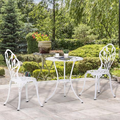 Set da Giardino 3 Pezzi in Alluminio con 2 Sedie 42.5x47.5x89 cm e Tavolino Rotondo Ø60x67 cm, Bianco