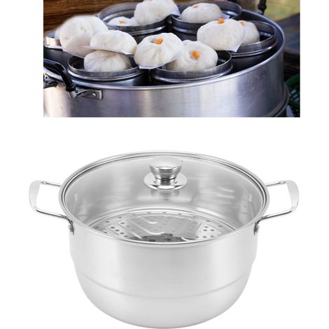 Cuiseur vapeur 28 cm, acier inoxydable 410, qualité alimentaire, épais, multi-couches, grande capacité, tiroir vapeur double/triple, couvercle en verre double couche épais (1/5)