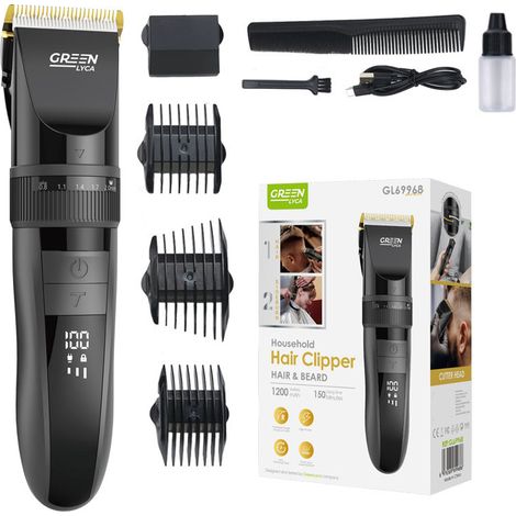 Tondeuse à cheveux Green LYCA GL69968 noire avec affichage LED numérique, lame réglable (0,8 mm à 2,0 mm), moteur silencieux