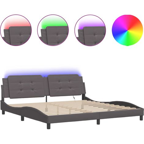 Lit double - lit simple - Cadre de lit avec LED Zadar gris 200x200 cm fr5341 - Maison La Vie (1/5)