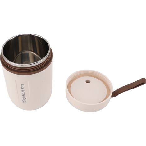 Bocal alimentaire isotherme de 600 ml avec couvercle de sécurité et cuillère, en acier inoxydable 304, étanche, pour enfants (garçons et filles), couleur beige. (1/5)