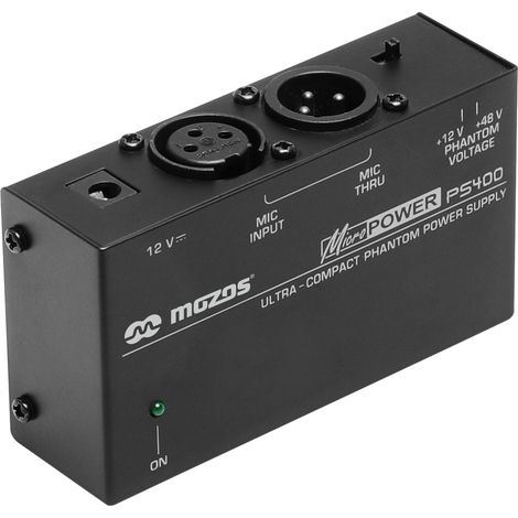 Fuente de alimentación fantasma Mozos PS400 de 12V/48V para micrófonos XLR (1/4)
