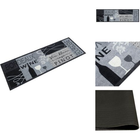 Tapis de cuisine lavable imprimé Wine gris 45x150 cm - Tapis De Cuisine - Tapis Absorbant - Tapis Décoratif - Tapis Vin Gris - Tapis Pliable (1/5)