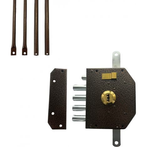 Secury-T – Serrure multipoint en applique 5 points – Axe 60 mm – 5 clés – Coffre acier marron – Installation facile pour portes d'entrée