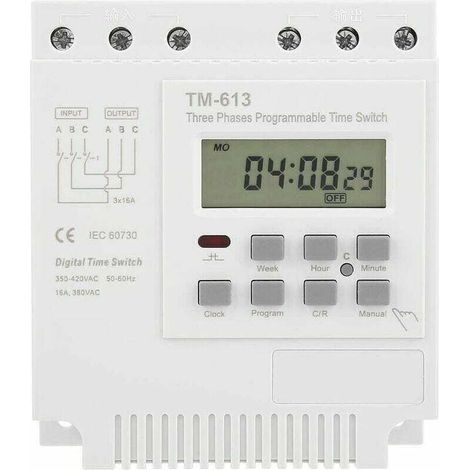 TM163 Programmable Time Relay, 380V/50-60Hz, 16A, weekly relay, power timer, three-phase timer switch, smart digital clock (1/3)