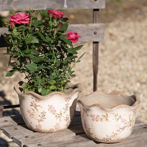 Pot motif floral céramique beige 20x20x13 cm (1/5)