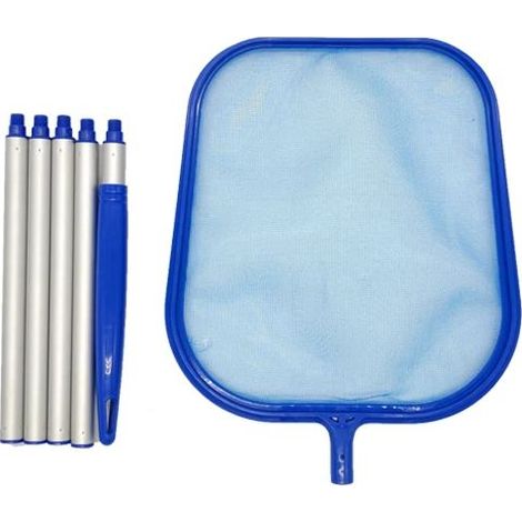 Accessoires de piscine Épuisette de piscine (bleue) avec 5 sections de manche en aluminium de 162,5 cm (64 pouces), pour nettoyer les feuilles des piscines, spas, jacuzzis et fontaines. (1/5)