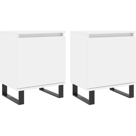 Juego de 2 mesitas de noche con compartimento con puerta 40 x 30 x 50 cm madera contrachapada blanca DEC034896