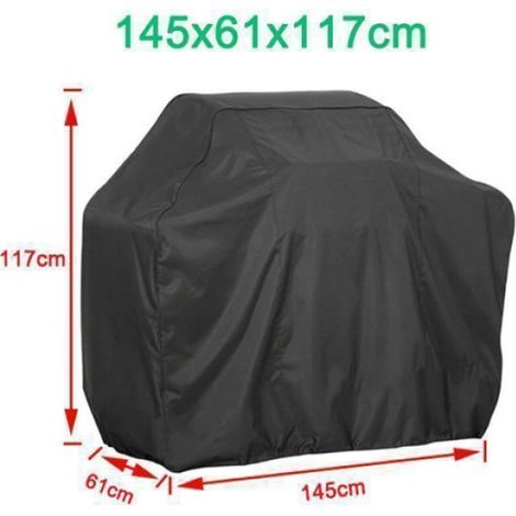 Housse Pour Barbecue - Tissu Oxford Imperméable Anti-UV Anti-Poussière - 145 x 61 x 117 cm - Noir - 1 Pièce Avec Sac De Rangement (1/4)