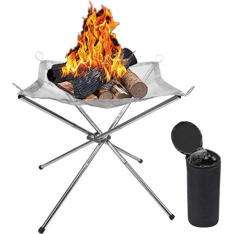 Braciere pieghevole in rete di acciaio inox, braciere a legna, braciere portatile da esterno (42×42×32 cm) (1/4)