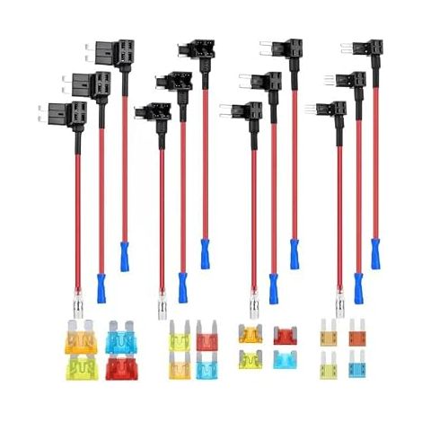 Kit de 12 Porte-Fusibles Adaptateurs 4 Types – Add A Circuit avec Fusibles 5A/10A/15A/20A – Mini, Micro, Micro2 et Standard – Pour Voiture, Camion, Moto, Bateau – Facile à Installer (1/5)