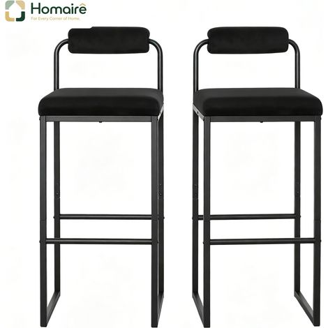 Tabouret de bar en velours noir 38,5 x 39 x 95.5 cm HOMAIRE (1/5)