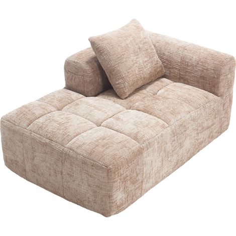 Divano chaise longue in ciniglia color kaki senza montaggio con cuscino e tasche laterali (1/5)