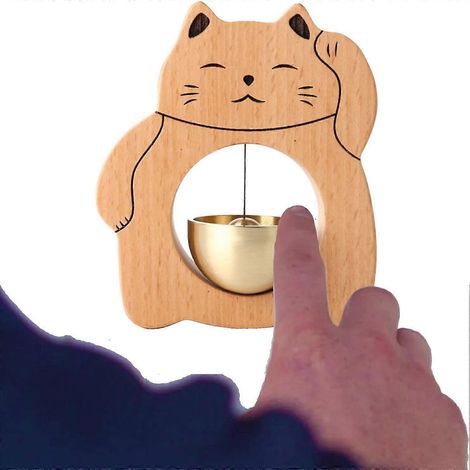 Clochette de commerçant pour l'ouverture de porte - Carillon décoratif en bois, clochette en bois chat porte-bonheur (1/5)