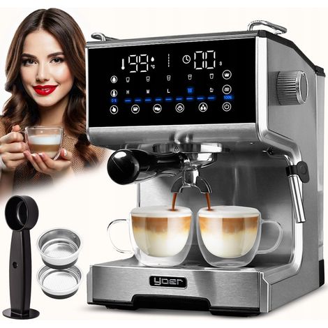 Macchina per caffè espresso Yoer da 20 bar e 1350 W con montalatte e sistema termico di bloccaggio.