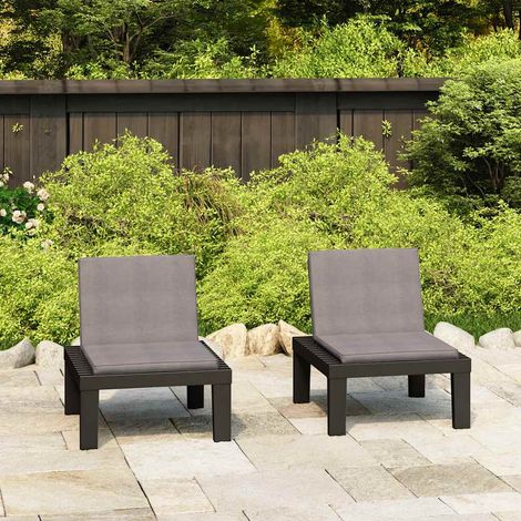 Lot de 2 Chaises de salon de jardin avec coussins - Chaises d'extérieur pour terrasse/jardin Plastique Gris BV538130 - BonneVie (1/5)