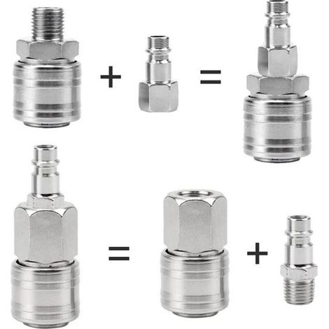 10 raccords compresseur 1/4″ BSP – rapides – kit pneumatique (1/5)