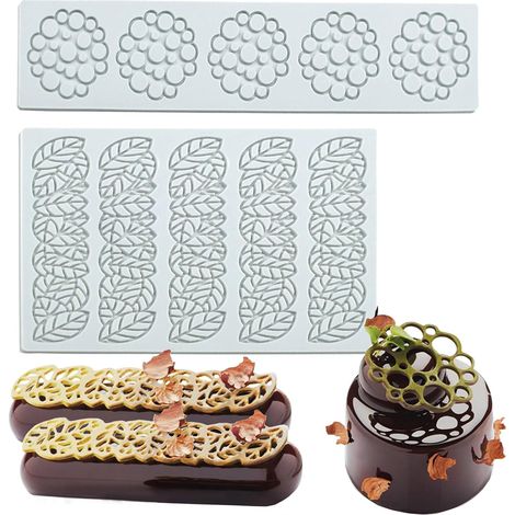 2 Pièces Tapis Dentelle Silicone Patisserie Moule Dentelle Feuille Moules en Silicone à Bulles pour Chocolat,Fondant,Pâte à Sucre,Gâteau,Décoration D'assiette (1/5)