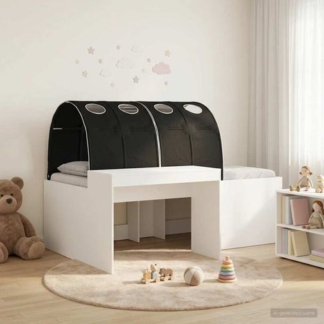 Cama con túnel 3 uds. Blanco y Negro Madera de ingeniería (1/5)