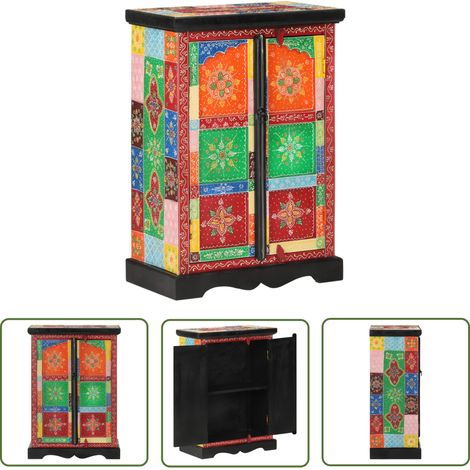 The Living Store Buffet peint à la main avec portes 53x30x75 cm Bois de manguier - Buffet - Commode - Meuble De Rangement - Mobilier - Bois De Manguier (1/5)