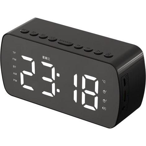 MINKUROW Led Mirror Sveglia Digitale Big Time Display Sveglia Da Tavolo Altoparlante Wireless Subwoofer Lettore Musicale Supporto Bluetooth (Nero) (1/5)