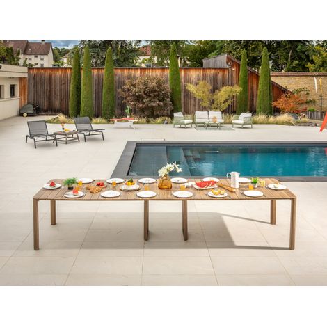 Table de jardin rectangulaire extensible Roko, 3,7 m, 6 rallonges, aspect teck - Jardiline