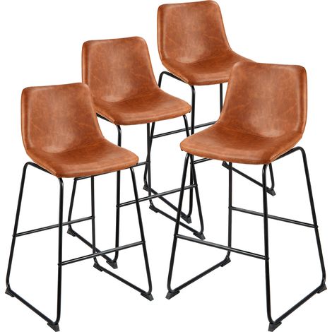 VEVOR Barhocker Thekenhocker 4 Stk. (945 mm hoch) Küchenstuhl Barstuhl aus PU-Leder mit Rückenlehne & Metallrahmen, Bistrostuhl (149,7 kg belastbar) Küche Esszimmer Kücheninsel Bar, Braun (1/5)