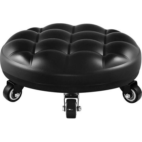 Tabouret Bas avec Roues, Simili Cuir Siège Faible Métal Piétement Tabourets Tabouret Bas avec Roues pour Le Nettoyage Le Bureau à Domicile ou Le Fitness (Noir) (1/5)